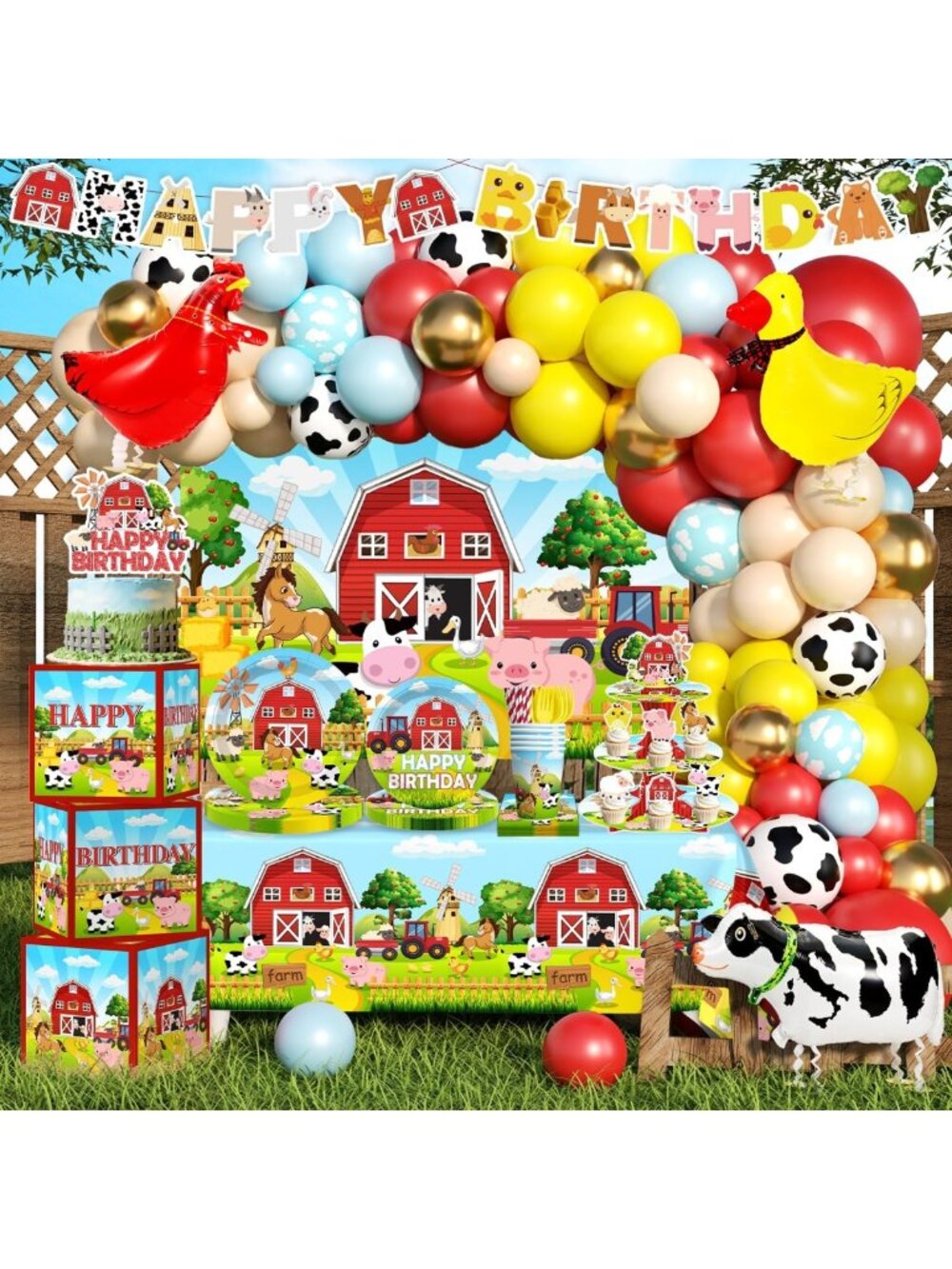 289Pcs Farm-Themed Birthday Party Decorations Set for 25 Guests - Complete Kit